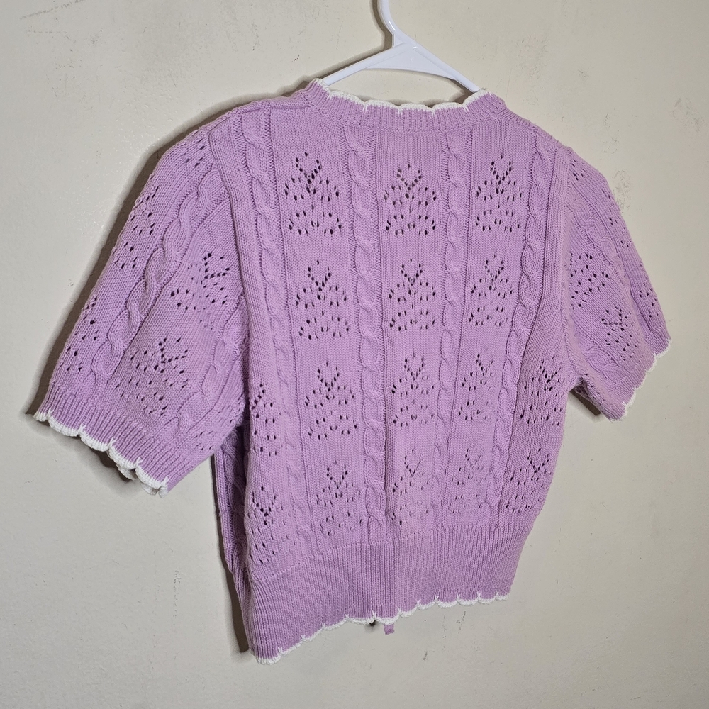 Miss Selfridge Cropped Pointelle Tie Front Cardigan Women’s Size Small Lilac - Picture 5 of 11